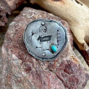 Petroglyph Handcrafted Sterling Silver Turquoise Pin NEW!